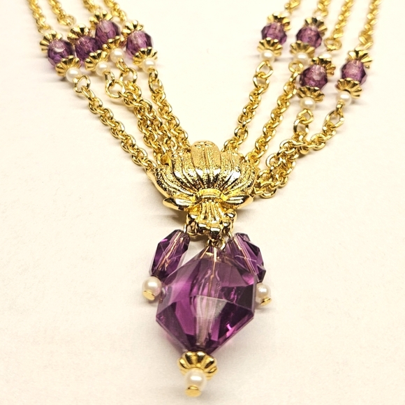 Avon Purple and White Faux Pearl Multistrand Necklace - Picture 4 of 7